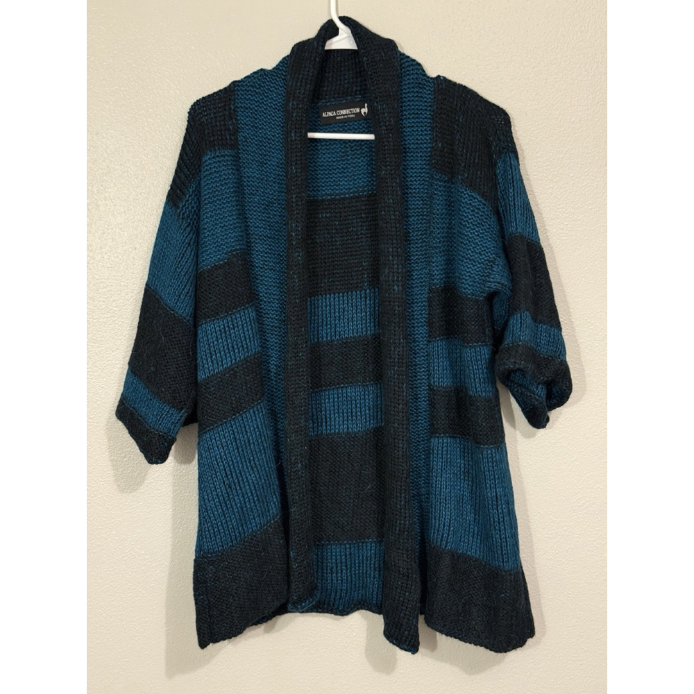 Alpaca Connection Peru Cardigan Sweater Womens M Blue Black Knit Alpaca/Wool